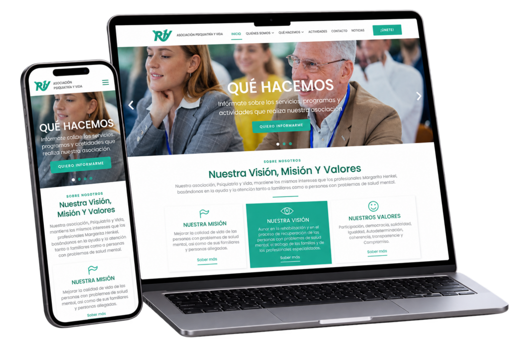 Diseño web de Asociación Psiquiatría y Vida en ordenador y móvil