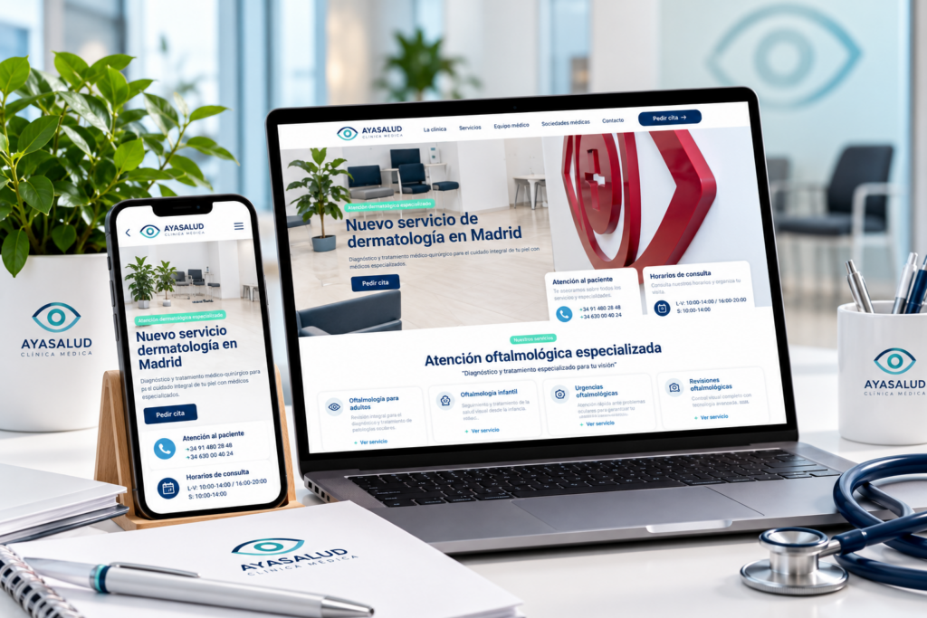 Diseño web de Clínica Ayasalud en ordenador y móvil