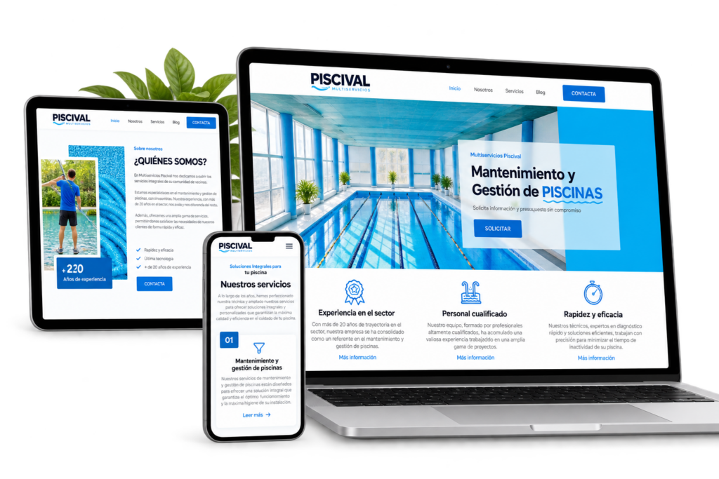 Diseño web de Multiservicios Piscival en ordenador, tablet y móvil